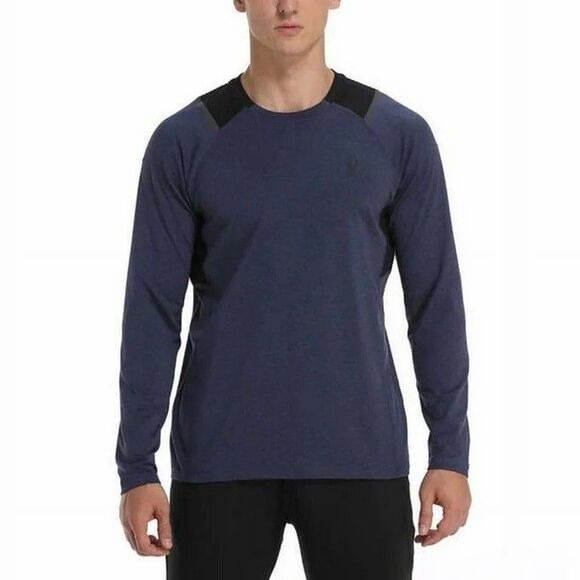 Spyder Activewear Men's Medium Blue Colorblock Athletic Dry Fit Long Sleeve Top - Picture 1 of 5